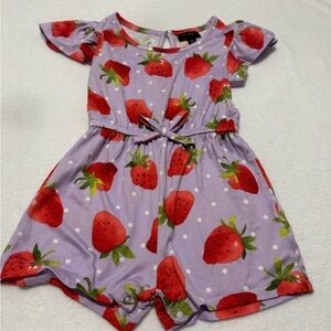 Charming Strawberry Print Kids Playsuit